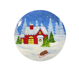 Red Deer Christmas Cabin Plate